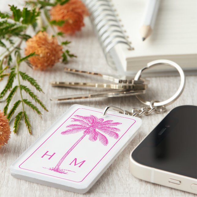 Porte-clefs Palmier rose et blanc Palmier Monogramme (Devant droit)
