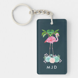 Porte-clefs Palmiers Flamants roses roses et succulents florau
