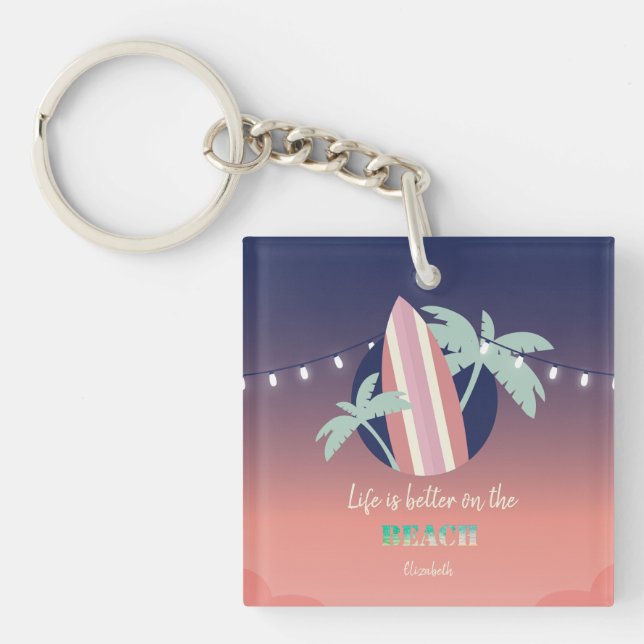 Porte-clefs Palmiers,Planche de Surf,Lumières de plage (Devant)