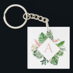 Porte-clefs Palmiers tropicaux Mariage rose clair Monogramme<br><div class="desc">Lieu de destination - Tropical Palms Beach Botanical Blush Pink and Green Watercolor Spring Wedding Monogram Porte - clé (Porte - clé) - comprend une belle et élégante typographie de script avec des feuilles botaniques modernes et de la verdure pour le cadeau spécial pour un Mariage, Fête des mariées (mariée...</div>