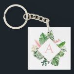 Porte-clefs Palmiers tropicaux Mariage rose clair Monogramme<br><div class="desc">Lieu de destination - Tropical Palms Beach Botanical Blush Pink and Green Watercolor Spring Wedding Monogram Porte - clé (Porte - clé) - comprend une belle et élégante typographie de script avec des feuilles botaniques modernes et de la verdure pour le cadeau spécial pour un Mariage, Fête des mariées (mariée...</div>