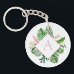 Porte-clefs Palmiers tropicaux Mariage rose clair Monogramme<br><div class="desc">Lieu de destination - Tropical Palms Beach Botanical Blush Pink and Green Watercolor Spring Wedding Monogram Porte - clé (Porte - clé) - comprend une belle et élégante typographie de script avec des feuilles botaniques modernes et de la verdure pour le cadeau spécial pour un Mariage, Fête des mariées (mariée...</div>