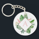 Porte-clefs Palmiers tropicaux Mariage rose clair Monogramme<br><div class="desc">Lieu de destination - Tropical Palms Beach Botanical Blush Pink and Green Watercolor Spring Wedding Monogram Porte - clé (Porte - clé) - comprend une belle et élégante typographie de script avec des feuilles botaniques modernes et de la verdure pour le cadeau spécial pour un Mariage, Fête des mariées (mariée...</div>