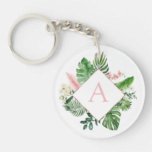 Porte-clefs Palmiers tropicaux Mariage rose clair Monogramme