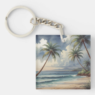 Porte-clefs Palmiers Voyage Hawaïen Honolulu Mer Bleue