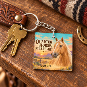 Porte-clefs Palomino Quarter Horse Cœur Plein Coucher de Solei
