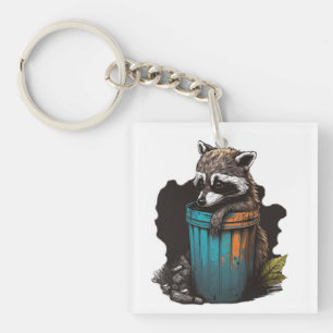 Porte-clefs Panda à ordures Raccoon avec sa poubelle