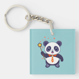 Porte-clefs panda adorable avec cravate orange-jaune