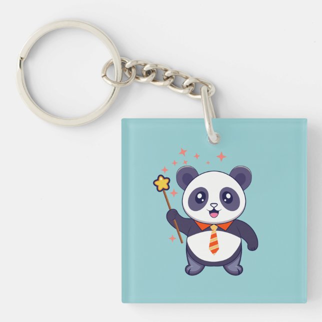 Porte-clefs panda adorable avec cravate orange-jaune (Devant)