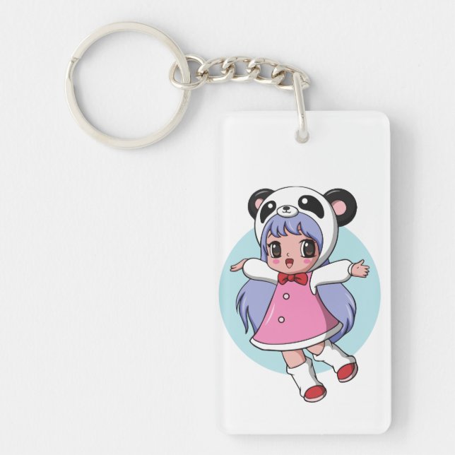 Porte-clefs Panda Ange : Adorable Fille d'Anime S'élevant dans (Devant)