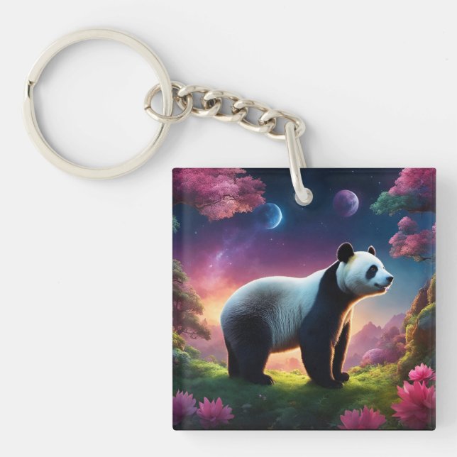 Porte-clefs Panda dans un jardin fantaisiste (Devant)