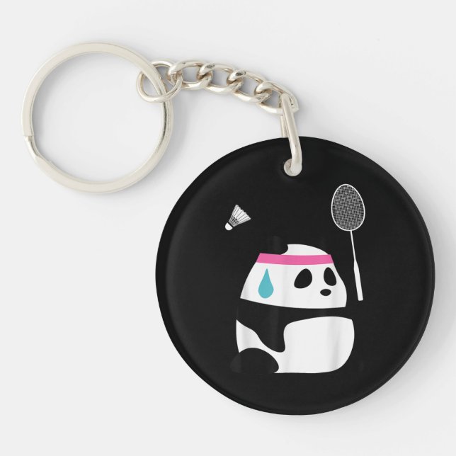 Porte-clefs Panda de badminton épuisé drôle mignon (Devant)