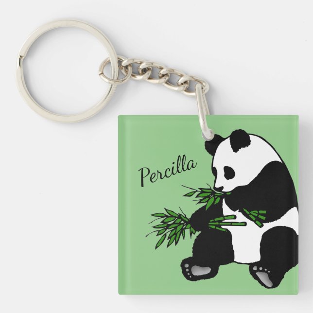 Porte-clefs Panda Géant Mange Bambou Nom (Devant)