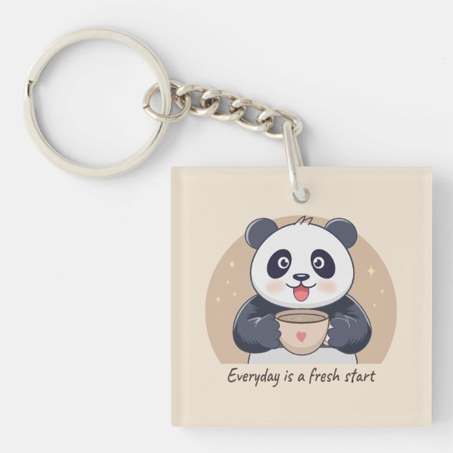 Porte-clefs Panda Mignon avec Café (Devant)