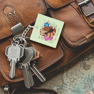 Porte-clefs Panda Rouge Lotus Fleurs Henné