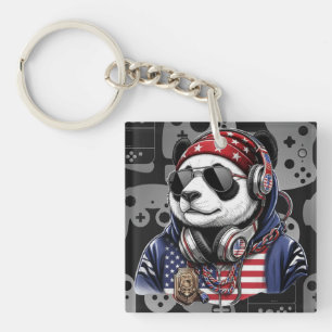 Porte-clefs Panda USA Cool – Panda Patriotique Rouge, Blanc &
