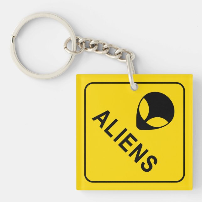 Porte-clefs Panneau d'avertissement Alien, Invasion Alien (Devant)