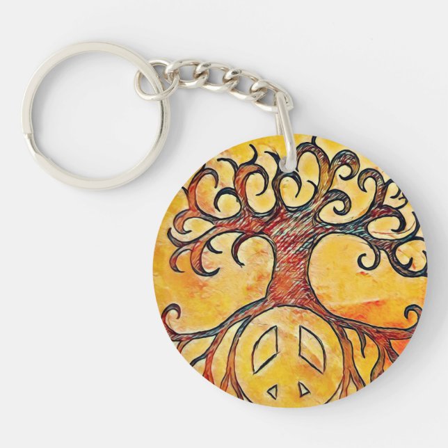Porte-clefs Panneau de paix et Porte - clé acrylique d'arbre (Devant)