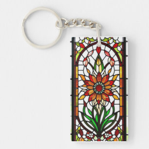 Porte-clefs Panneau en verre tendu avec Fleur Vibrant