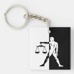 Porte-clefs Panneau Libra Zodiac, Porte - clé noir et blanc