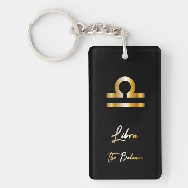 Porte-clefs Panneau Libra Zodiac, Porte - clé noir et or (Devant)