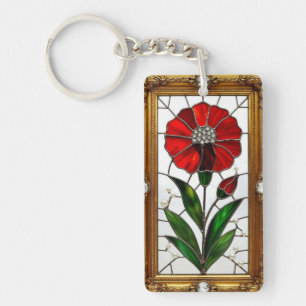 Porte-clefs Panneau vibrant de verre coloré d'une fleur rouge