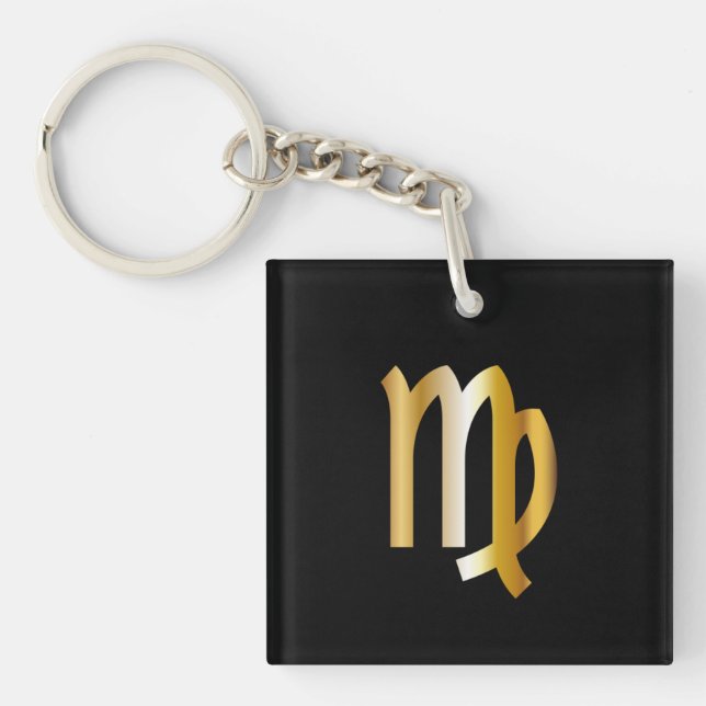 Porte-clefs Panneau Virgo Zodiac, Porte - clé noir et or (Devant)