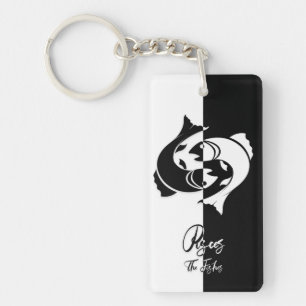 Porte-clefs Panneau Zodiac Pisces, Porte - clé noir et blanc