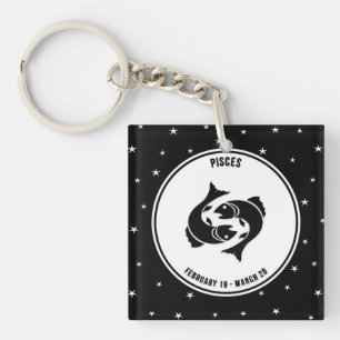 Porte-clefs Panneau Zodiac Pisces, Porte - clé noir et blanc