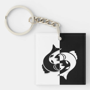 Porte-clefs Panneau Zodiac Pisces, Porte - clé noir et blanc
