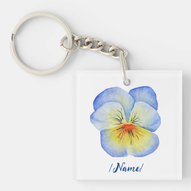 Porte-clefs Pansies Fleurs de naissance Viola cadeau de vacanc (Devant)
