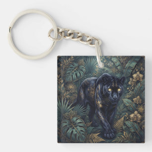 Porte-clefs Panthère noire majestueuse rôdant à travers une ju