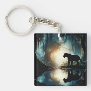 Porte-clefs Panthère noire reflétée dans la piscine d'eau dans