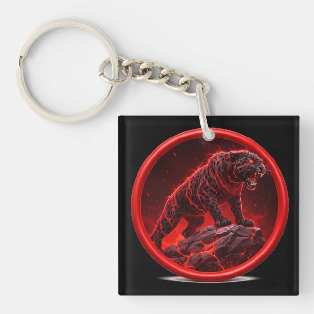 Porte-clefs Panthère noire volcanique perchée sur une roche lu (Devant)