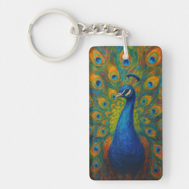 Porte-clefs Paon à l'aquarelle (Devant)