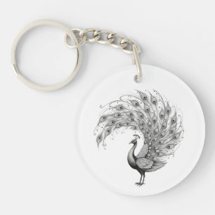 Porte-clefs Paon noir et blanc