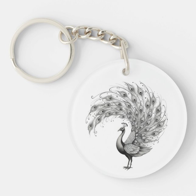Porte-clefs Paon noir et blanc (Devant)
