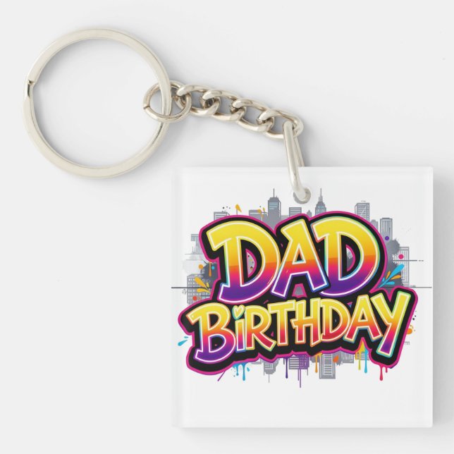 Porte-clefs Papa Anniversaire Ville Arc-en-ciel Graffiti (Devant)