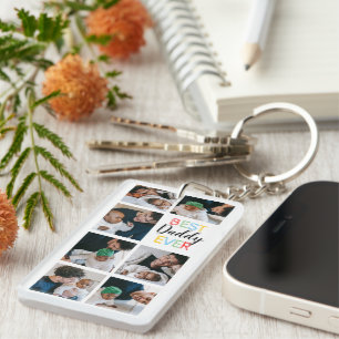 Porte-clefs Papa Cadeau 7 Photo Collage Meilleur Papa Jamais