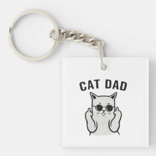 Porte-clefs Papa Chat Drôle Doigt D'Honneur Chat avec Lunettes