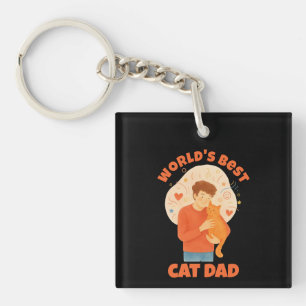 Porte-clefs Papa Chat le Meilleur au Monde Aquarelle Photo Per