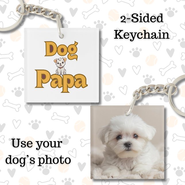 Porte-clefs Papa Chien Fier Fête des Pères Double Face  (Proud Dog Papa Photo Keychain)