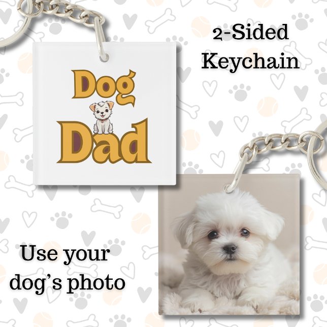 Porte-clefs Papa Chien Fier Fête des Pères Double Face  (Proud Dog Dad Photo Keychain)