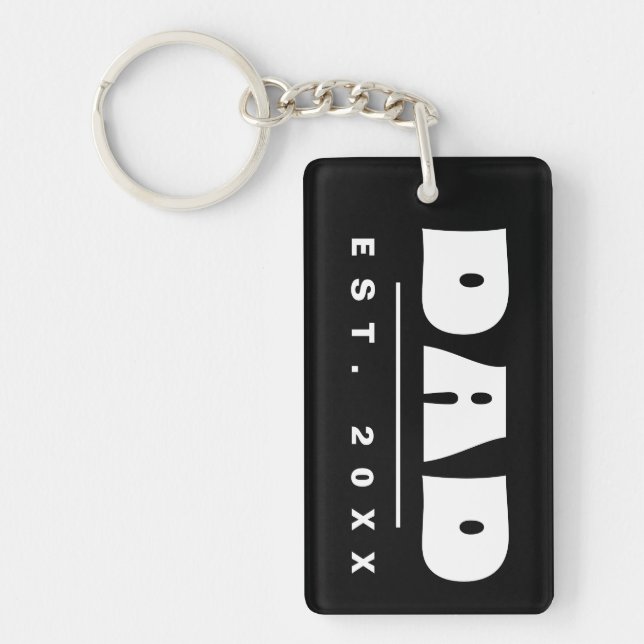 Porte-clefs PAPA Établ. 20XX Moderne Simple Noir & Blanc (Devant)