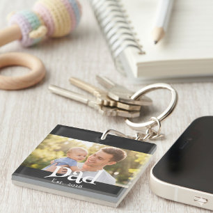 Porte-clefs Papa Établie Photo Noir Fun Gras Simple
