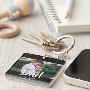 Porte-clefs Papa Établit Amusant Texte Simple Gras + Photo Noi