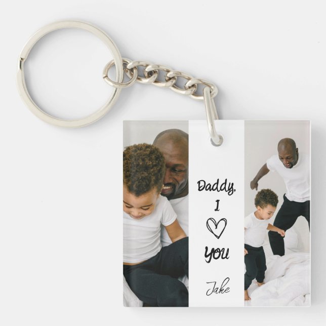 Porte-clefs Papa, je t'aime | Porte - clé photo personnalisé (Devant)