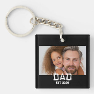 Porte-clefs Papa Minimal Année de Création Nouveau Père Photo
