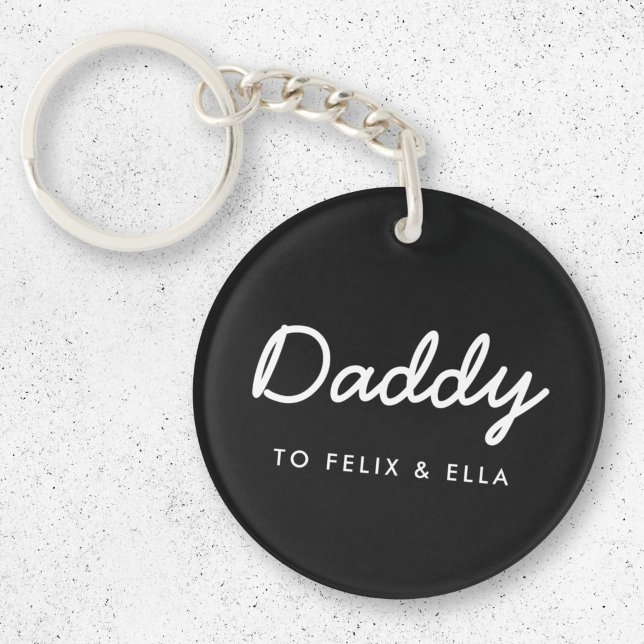 Porte-clefs Papa | Modern Kids Names Fête des pères Noir (Créateur téléchargé)