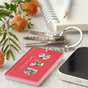 Porte-clefs Papa multi photo typographie rouge moderne